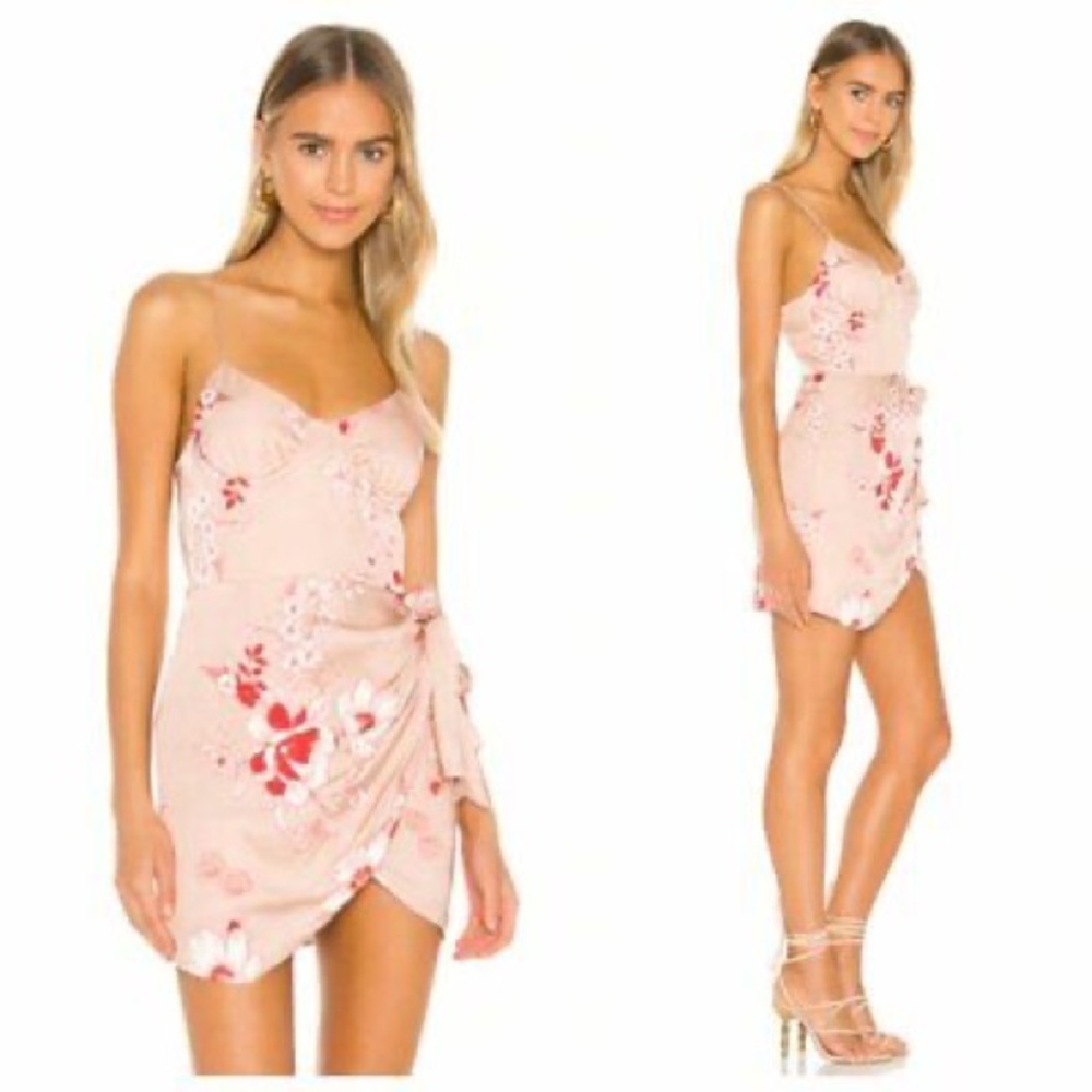 Revolve x Camila Coelho Martina Satin Pink Floral Wrap Dress